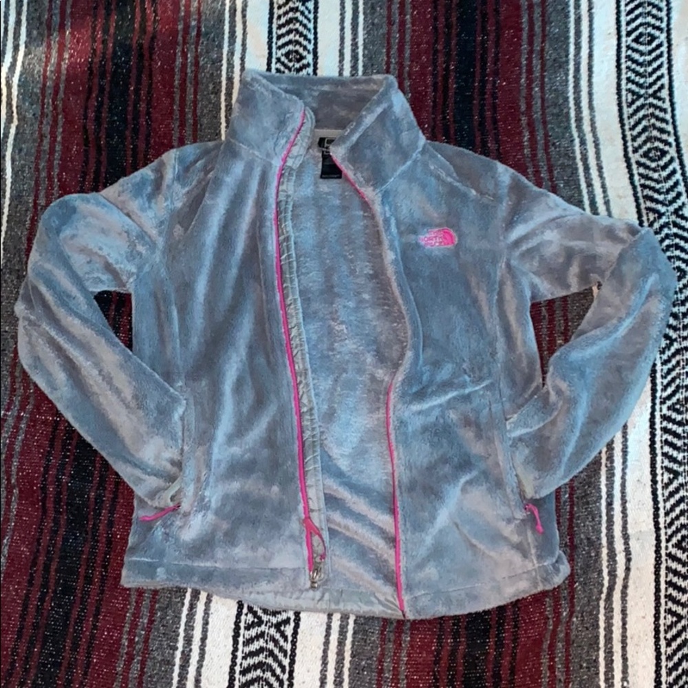 Grey North face fuzzy jacket